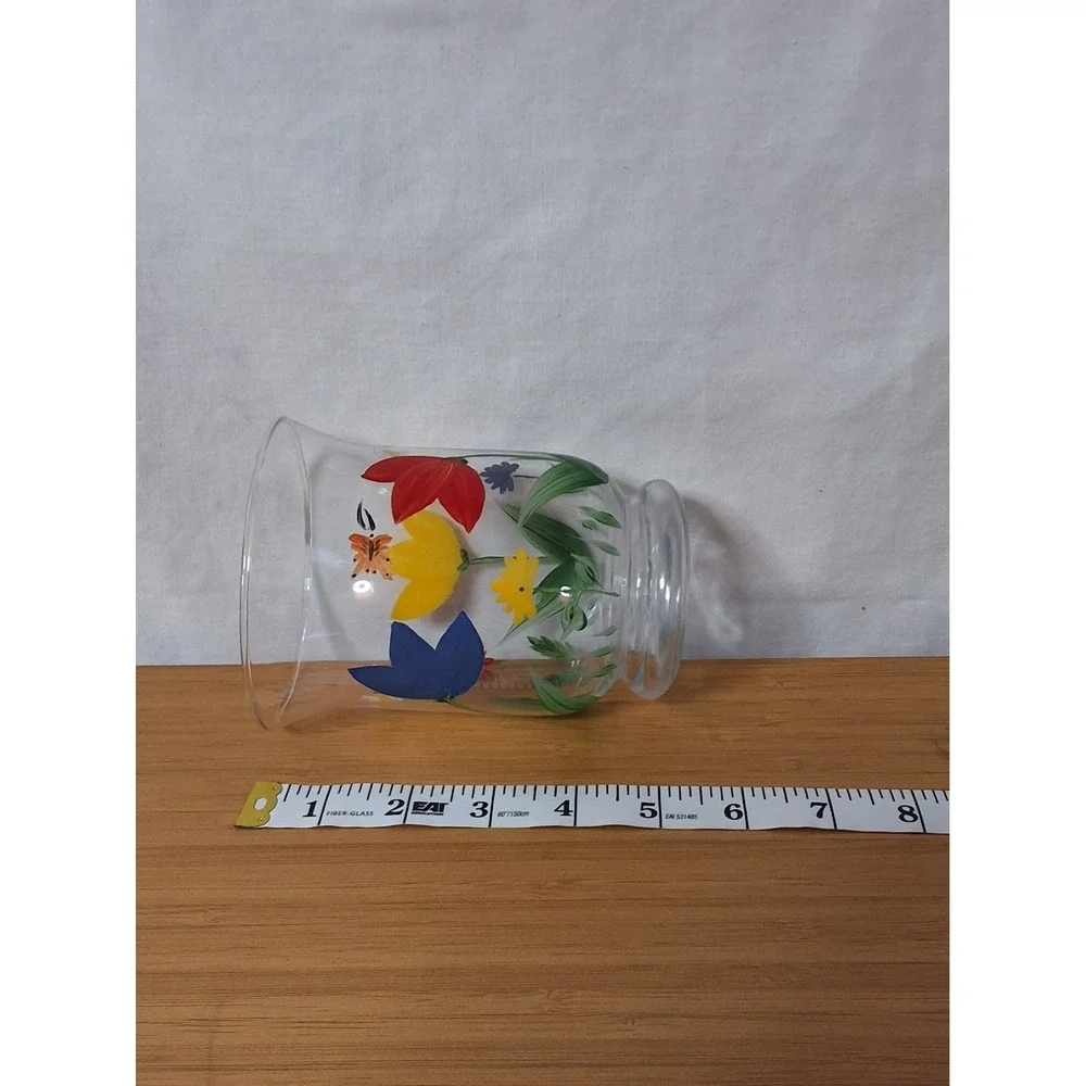 Vintage Hallmark Hand-Painted Floral Glass Hurricane Candle Holders Set of 2